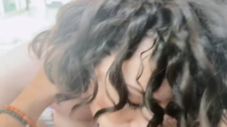 With Great Curls Gives Fantastic Blowjob